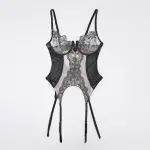 Lace Floral Embroidered Bodysuit Gloves Set
