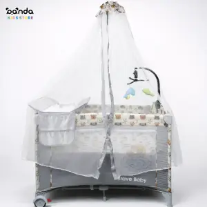 سرير أطفال بلاي بن مع ناموسية وسلة تخزين – Brave Baby