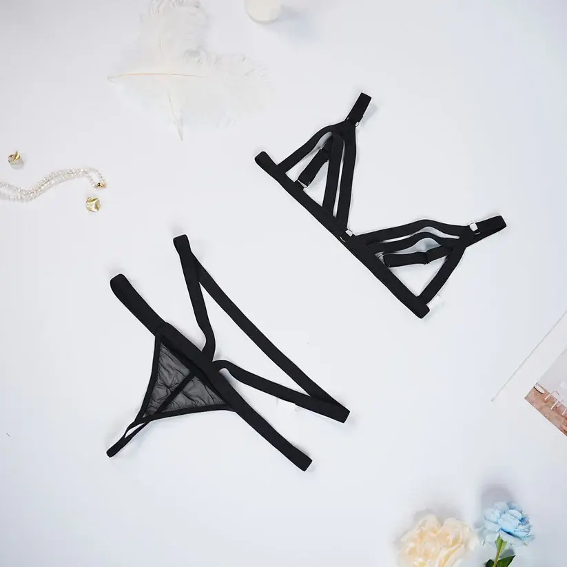 Black Strapping Cut-out Bra Panty Set