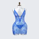 Blue Whispers Lace Lingerie Dress Panty Set