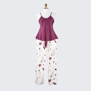 Silk Lace Trim Cutout Camisole Pants Sleepwear Set