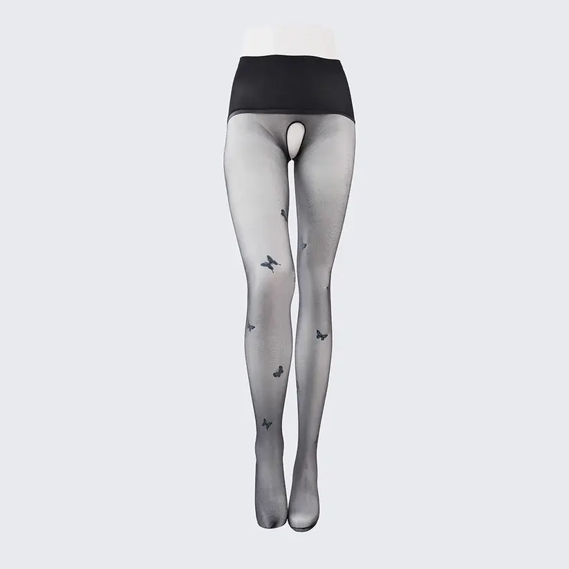 Sexy Black Seamless Pantyhose with Butterfly Open Crotch