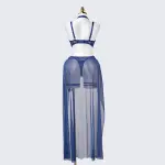 Plus Size Navy Blue Lace Tie Up Lingerie Bra Dress Set