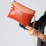 Modern Croco Clutch-camel
