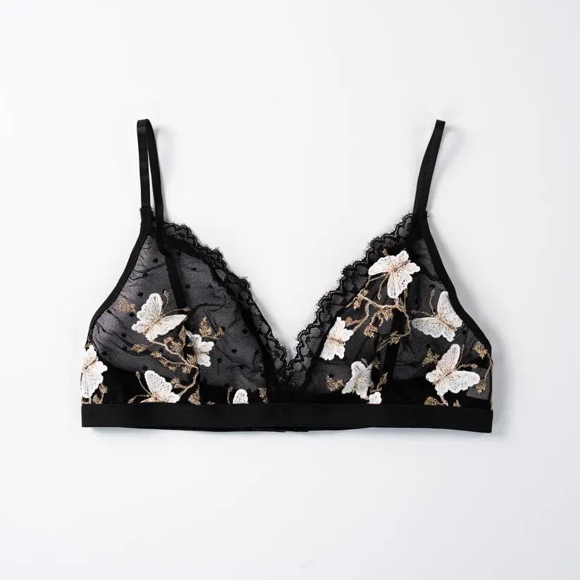 Black Lace Butterfly Embroidery Bra & Panty Set
