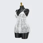 Plus Size White Floral Sheer Mesh Chemise