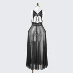 Sheer Embroidered Cutout Long Dress Fine Mesh Lingerie