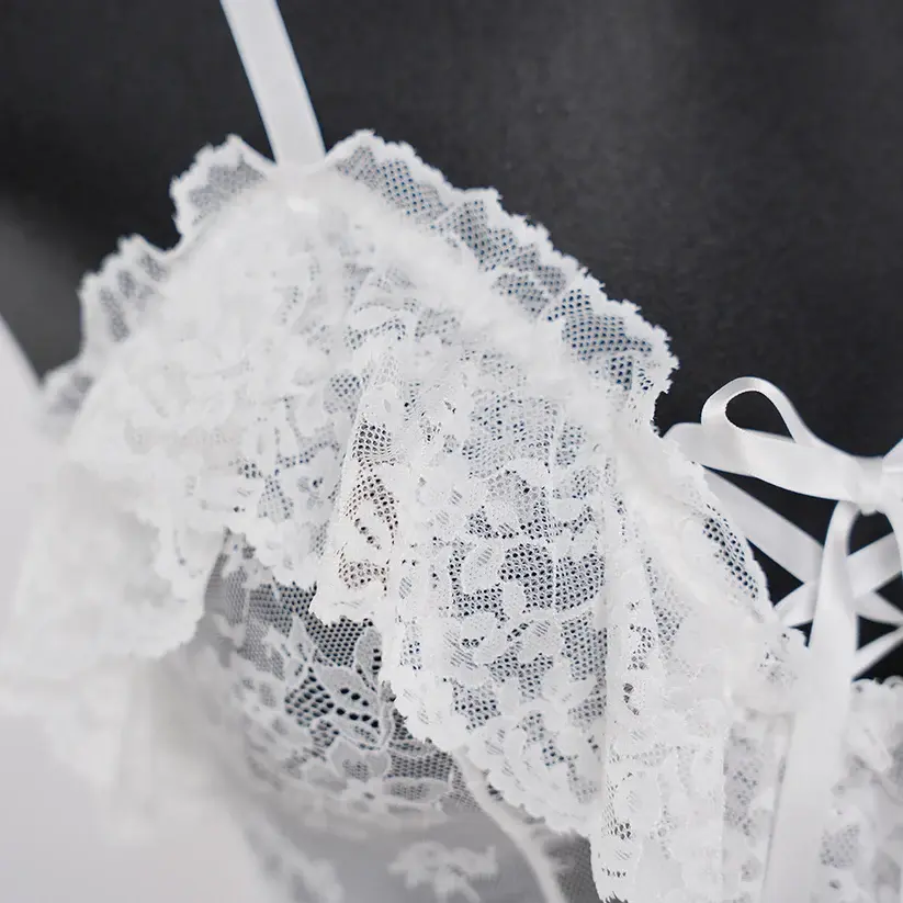 Lace Embroidery Deep V See-Through Babydoll Skirt