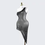 Sparkly Elegant Fringe Mesh Ruffled Sheer Nightwear Dress Lingerie