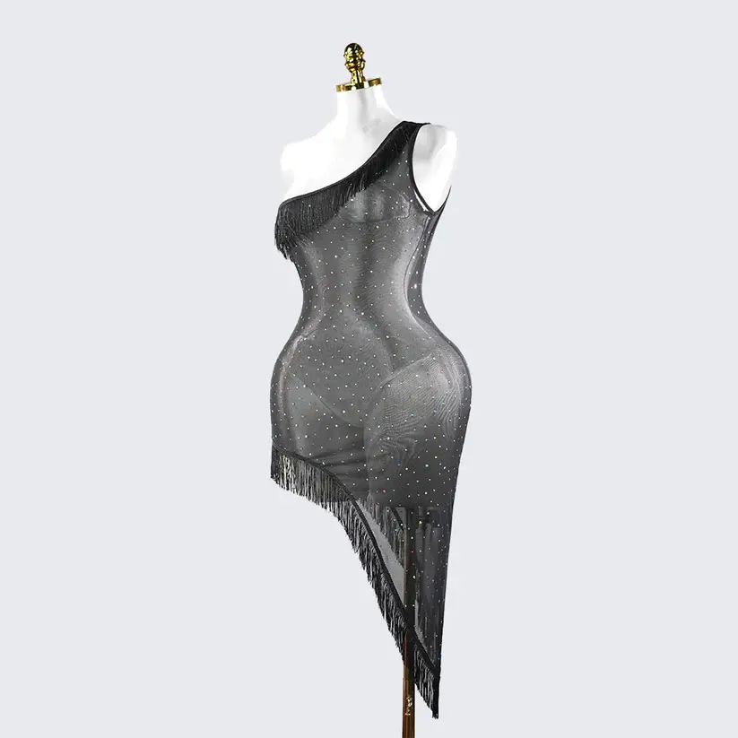 Sparkly Elegant Fringe Mesh Ruffled Sheer Nightwear Dress Lingerie