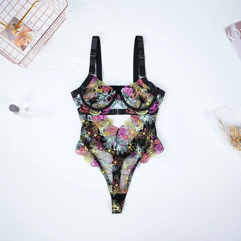 Floral Embroidery Lace Bodysuit