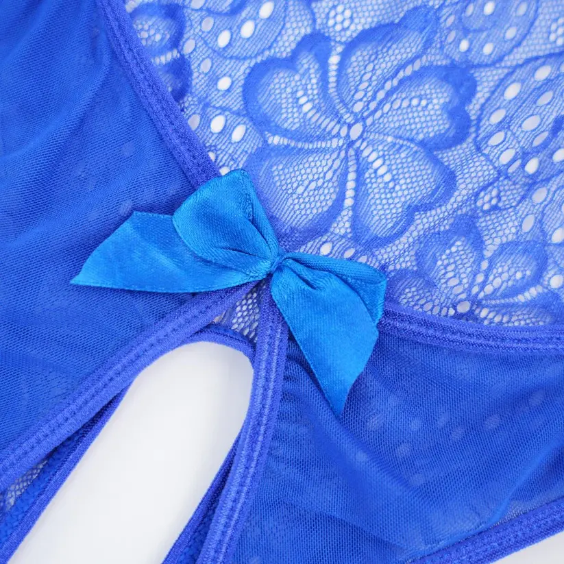 Floral Lace Embroidered Open Crotch Bodysuit