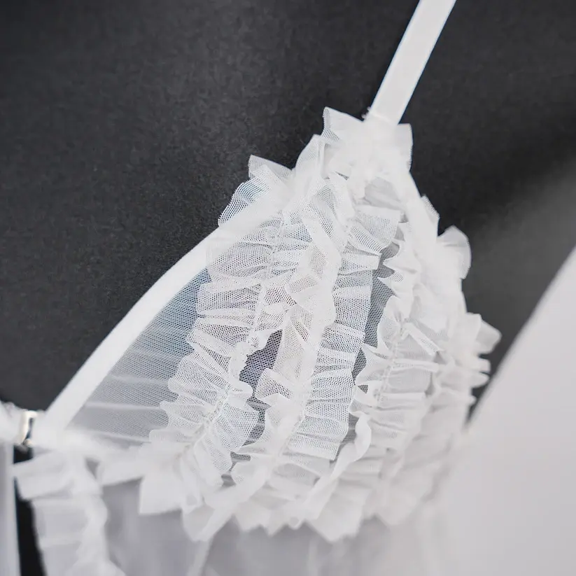 Lace Embroidery Deep V See-Through High Slit Babydoll Thong Set