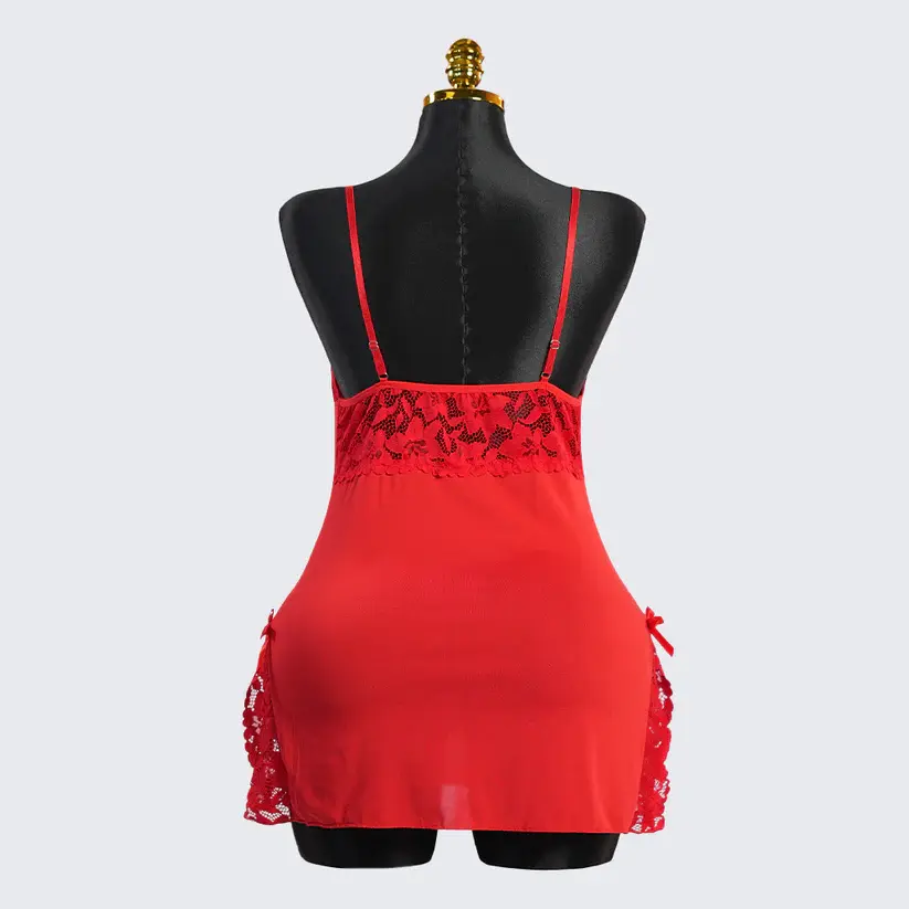 Red Mesh Sexy Spaghetti-strap Lace Dress
