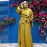 SAGE MUSTARD SATIN DRESS ISDAL