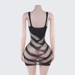 Fishnet Stripe Sexy Lingerie Chemise Mini Dress