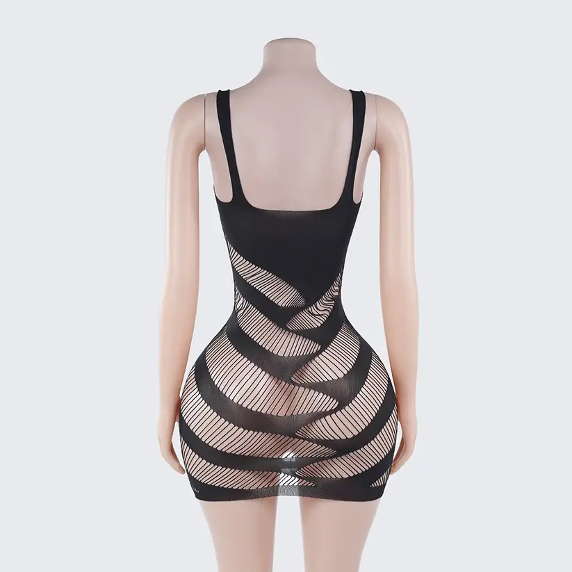 Fishnet Stripe Sexy Lingerie Chemise Mini Dress