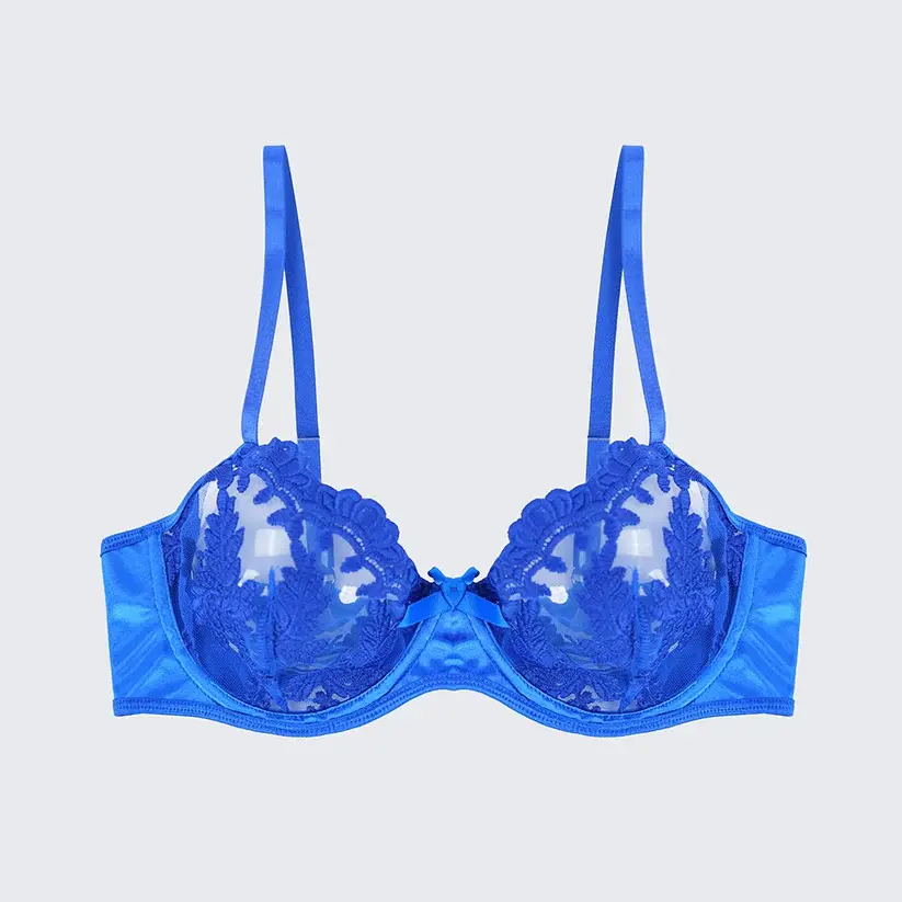 Sexy Mesh Embroidered See-Through Bra Thong Lingerie Set