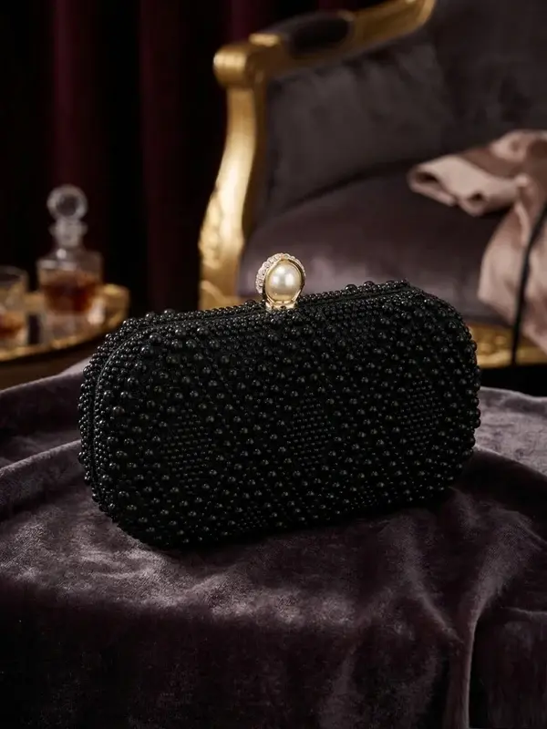 Pearl-Embellished Evening Bag with Geometric Diamond Pattern VS-70