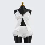 Elegant Ivory White Lace Lingerie Pajama Set