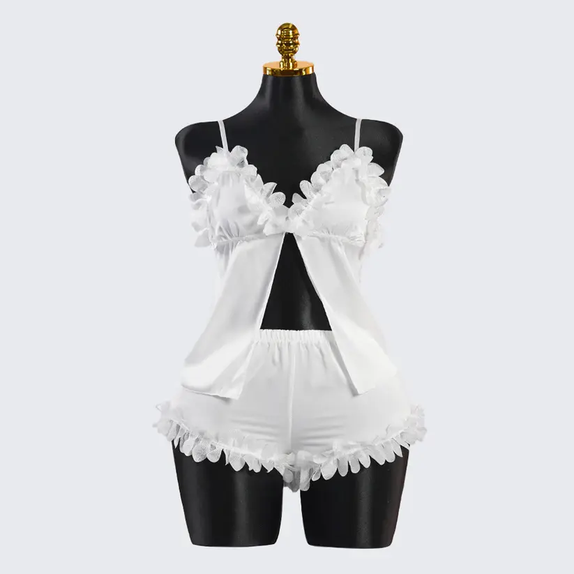 Elegant Ivory White Lace Lingerie Pajama Set