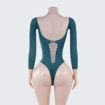 Rhinestone Long Sleeve Bodysuit Cutout See-Through Lingerie