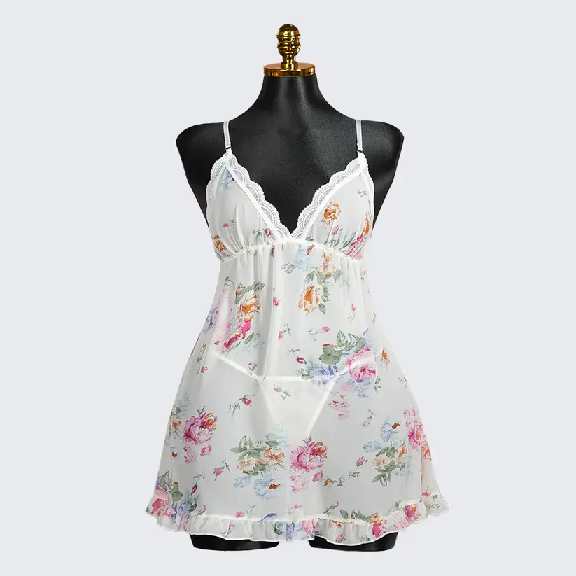 Floral prints White Satin Sleep Dress