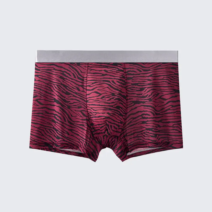 Men's Leopard Print Boxer Briefs Low Rise Mulberry Silk Crotch Pack of 4