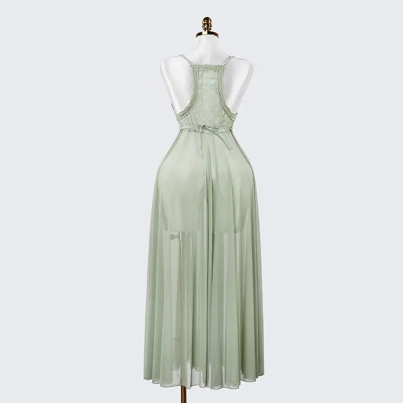 Elegant Seductive Mesh Embroidered Spaghetti Strap Long Dress