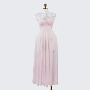 Elegant Seductive Mesh Embroidered Spaghetti Strap Long Dress