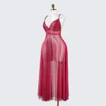 Sheer Embroidered Cutout Long Dress Fine Mesh Lingerie