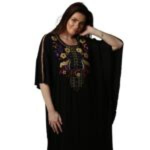 Black Embroidered Long Abaya Nightgown