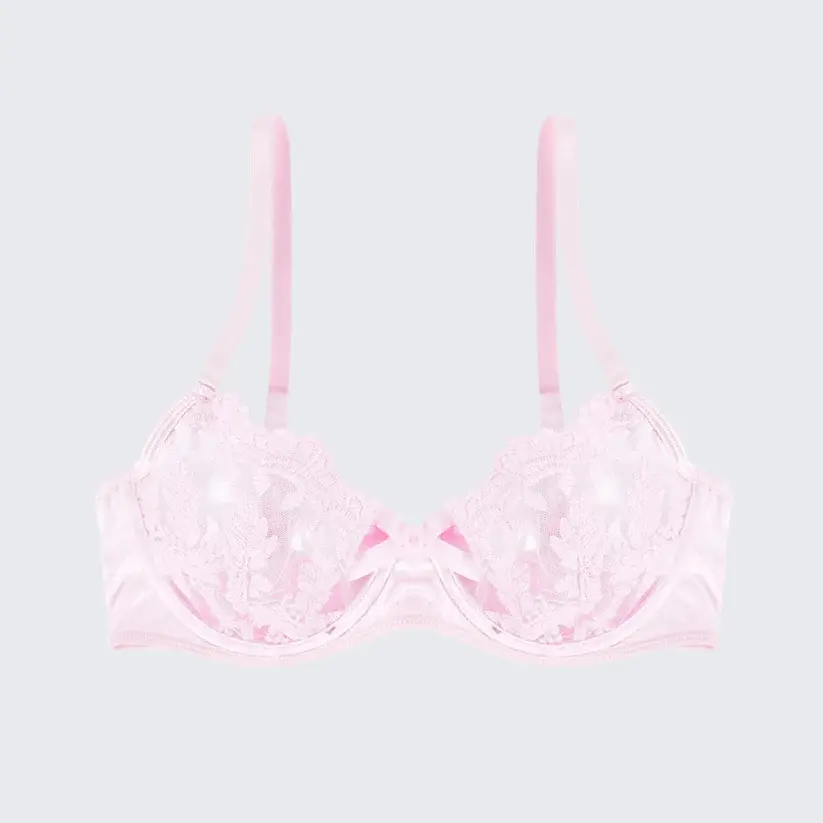 Sexy Mesh Embroidered See-Through Bra Thong Lingerie Set