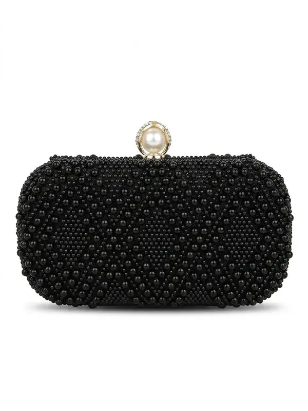 Pearl-Embellished Evening Bag with Geometric Diamond Pattern VS-70