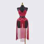 Red Sheer Mesh Lingerie Bra Panty Dress Set