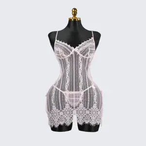 Sheer Pink Lace Chemise Slip Dress