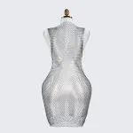 Rhinestone Crystal Square Neck Sleeveless Fishnet Dress