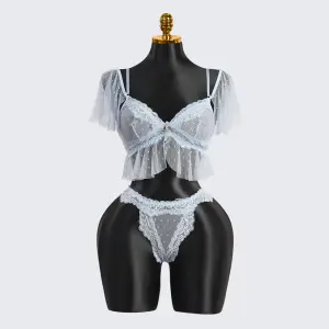 Vintage Polka Dot Light Blue Lace Bra & Panty Sets