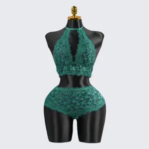 Sexy Green Lace Embroidery Halter Neck Bra Panty Set