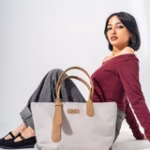 Tote Bag with Contrast Handle - cafe