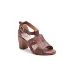 Leather Block Heel Sandals – Perforated Design - C-69