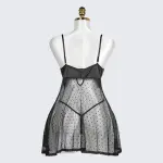 Black Polka Dot Mesh Gauze Top Panty Set