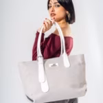 Tote Bag with Contrast Handle - white