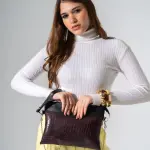 Croc-Embossed Oversized Clutch-brown