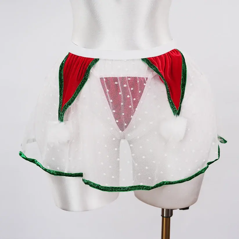 Christmas Velvet See-Through Seduction Bra Panties Miniskirt Set