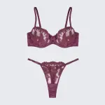 Sexy Mesh Embroidered See-Through Bra Thong Lingerie Set