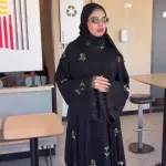 Black Evening Abaya with Large Crystal Floral Motifs - Elegant Flowy Cut