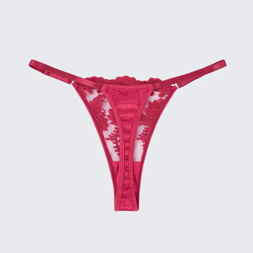 Sexy Mesh Embroidered See-Through Bra Thong Lingerie Set