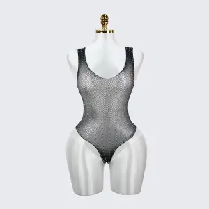 Sexy Seductive Rhinestone Crystal Lingerie Mesh Bodysuit