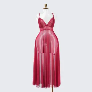 Sheer Embroidered Cutout Long Dress Fine Mesh Lingerie
